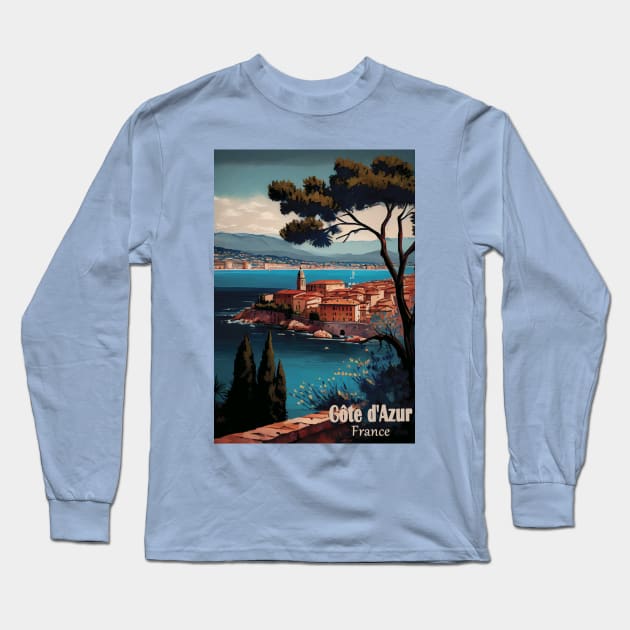 Côte d'Azur Travel Poster Long Sleeve T-Shirt by GreenMary Design